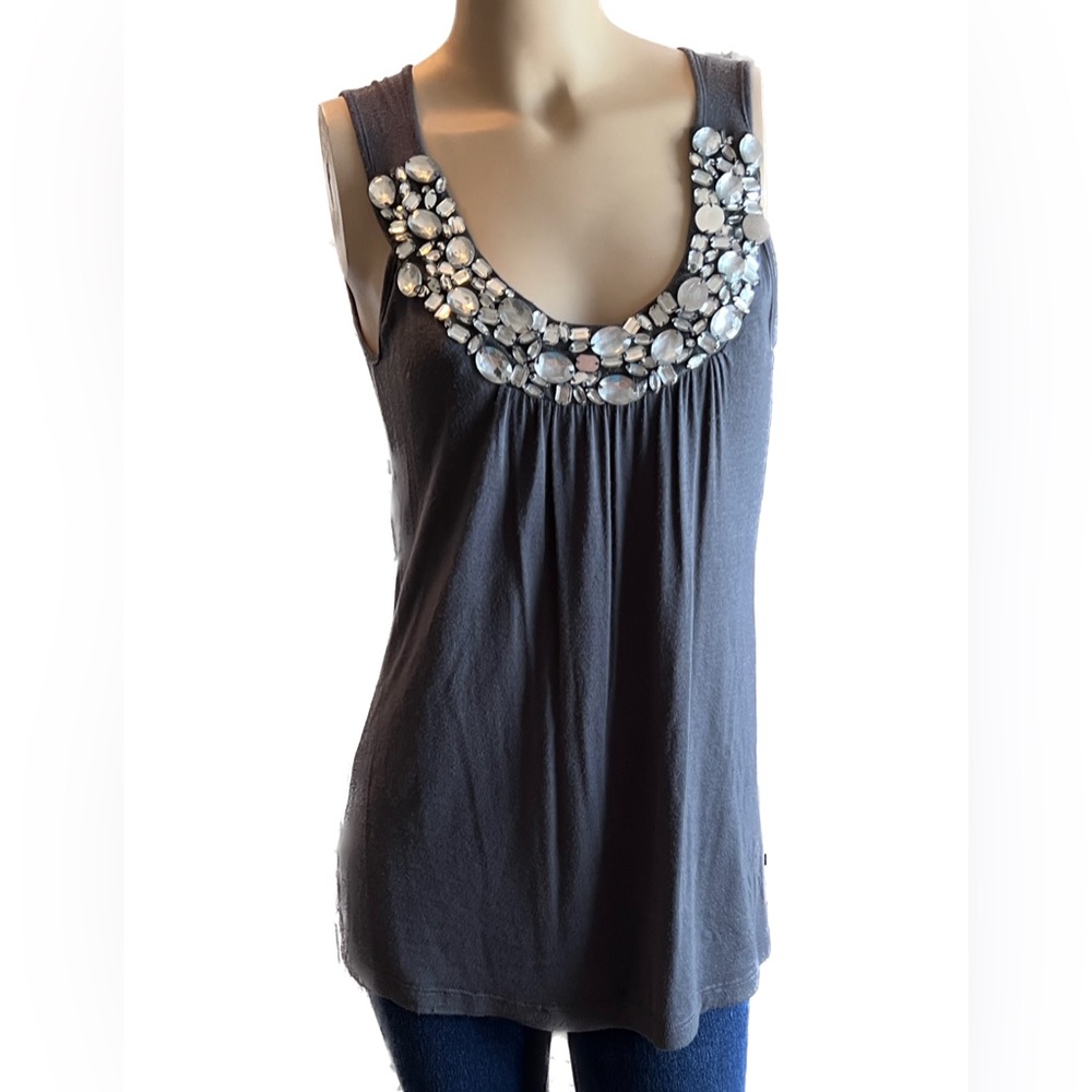 Stunning beaded gem gray sleeveless top